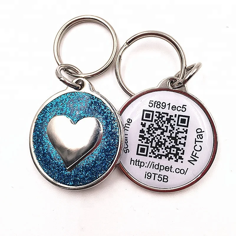 Wholesale custom zinc alloy smart NFC qr code pet id tag with epxoy stickers