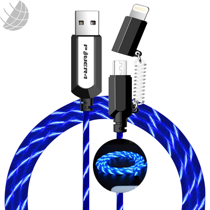
2 in 1 EL intelligent visible glowing mobile usb charger for iPhone and Smartphone Smart charging streamer data cable 