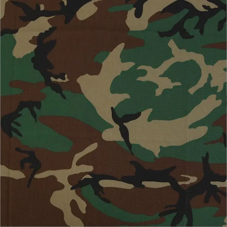 
50/50 polyester/cotton military woodland camouflage ripstop fabric 