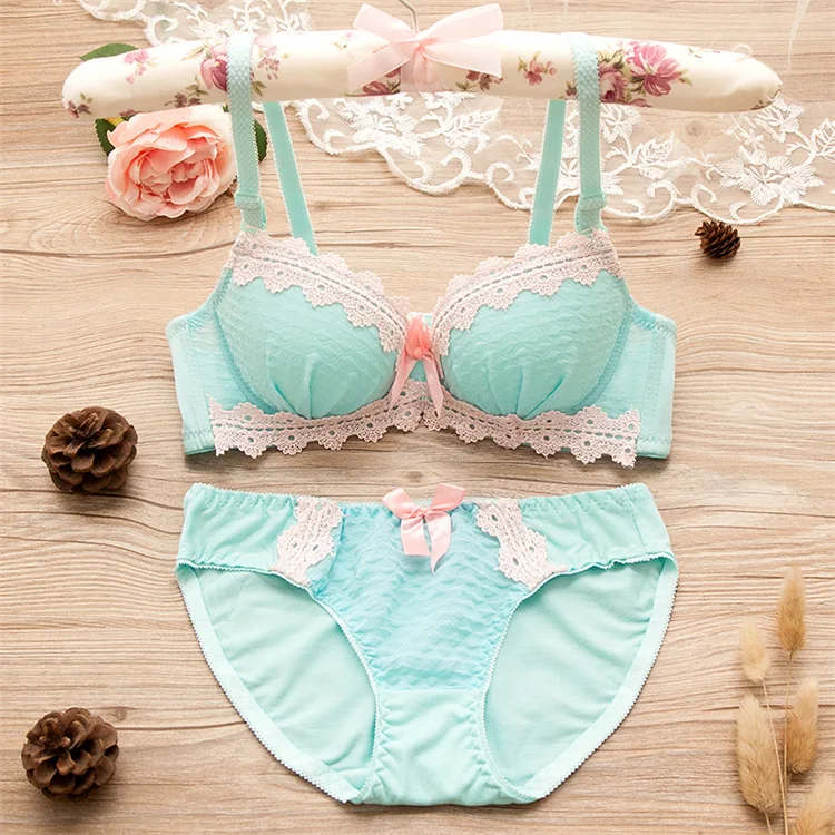 High Quality Breathable Japanese Girl Teen Panty and Bra Set Teenagers Women Cotton Push up Lace Bra Cute Bra & Brief Sets