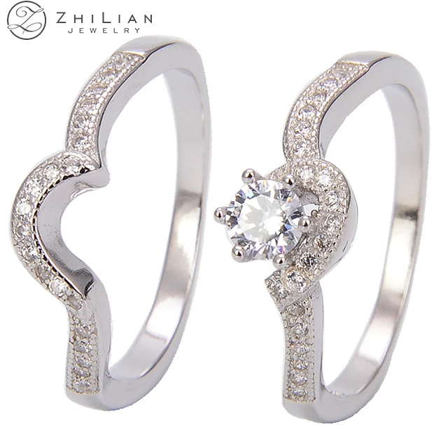 ZHILIAN Male And Female Pairs Of Rings 925 Sterling Silver Ring CZ Engagement Bridal Wedding Couple Ring Set