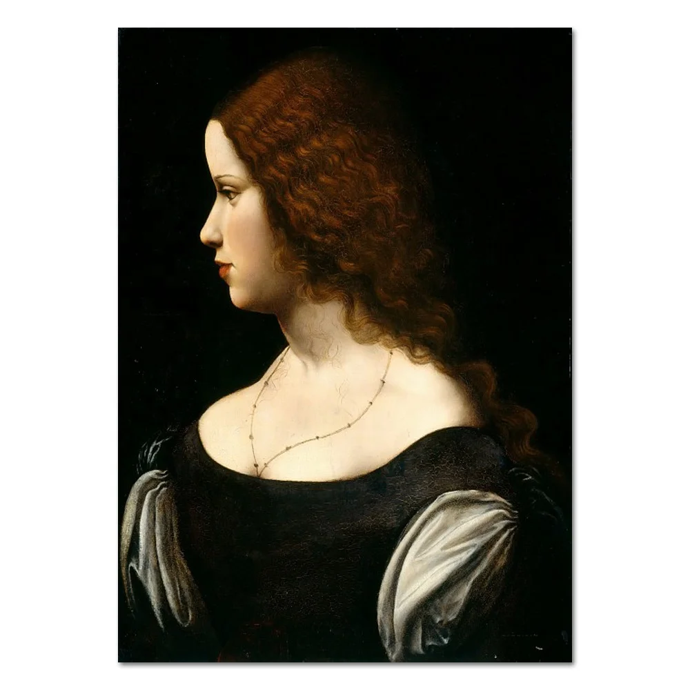 European Vintage Renaissance Ornate Woman Portrait Davinci Oil Painting Masterpiece
