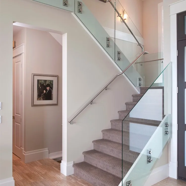 Custom Design Stainless Steel Tubular Glass Clear Stair Handrail