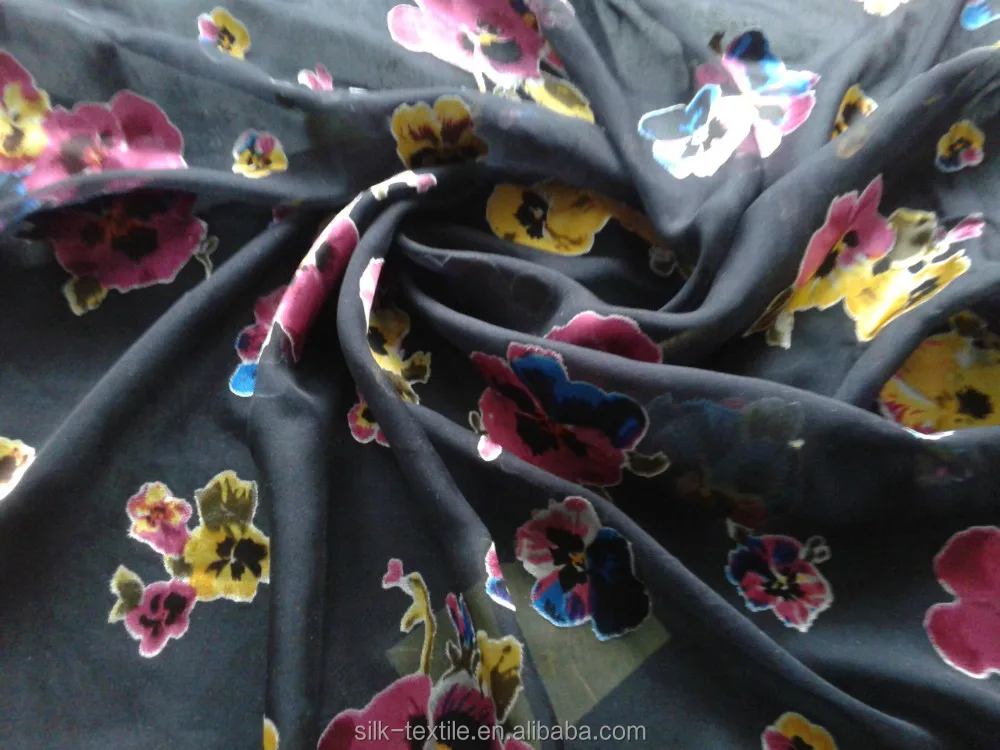 flower pattern silk rayon satin burn out fabric