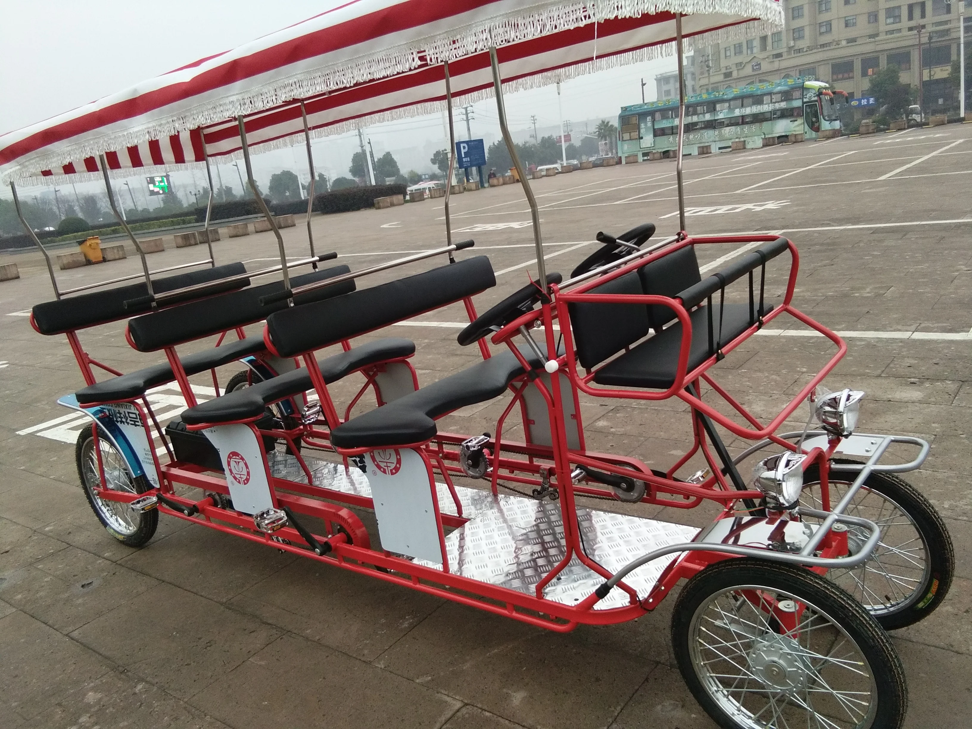 RENTAL SIGHTSEEING EX-SIZE 6PERSONS  4WHEELS  SURREY BIKE WITH LED LIGHT AND FRONT BABY SEAT QUADRICYCLE