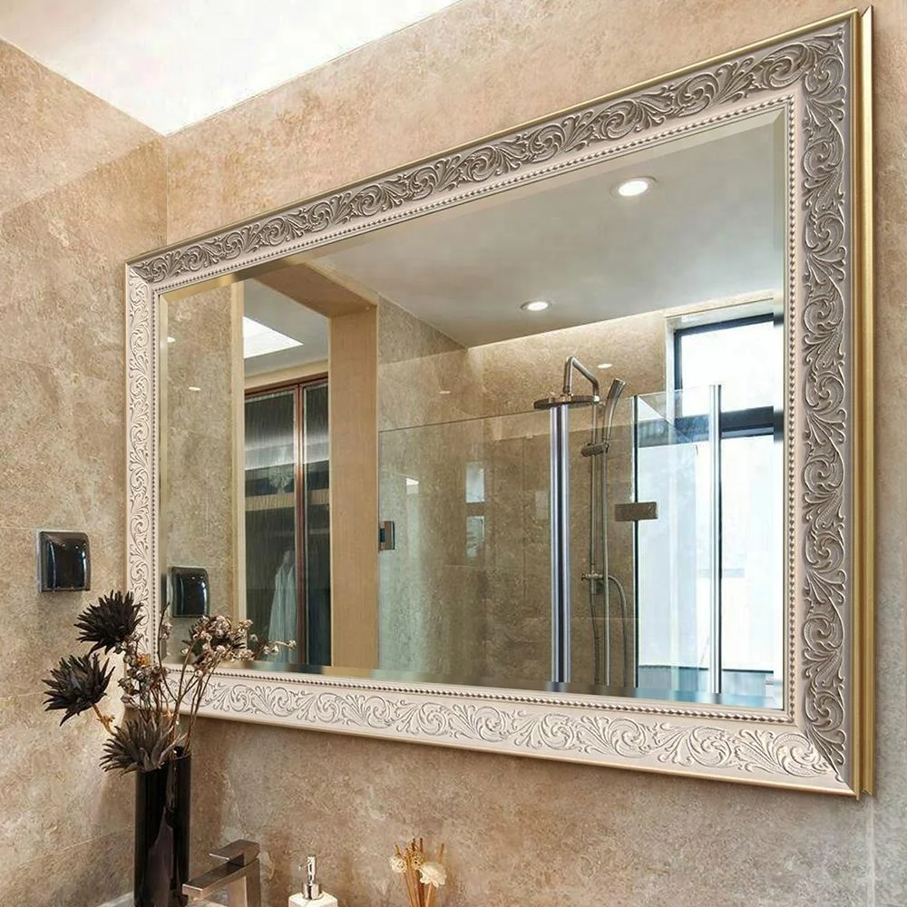Antique bathroom wall mirror decor makeup mirror with plastic gold frame