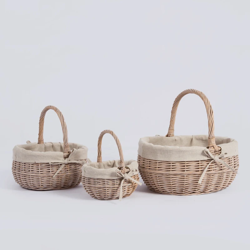 Cheap Wicker Rattan Empty Gift Fruit Bread Vegetable Strawberry Shopping Storage White Willow Picnic Hamper Basket With Handles