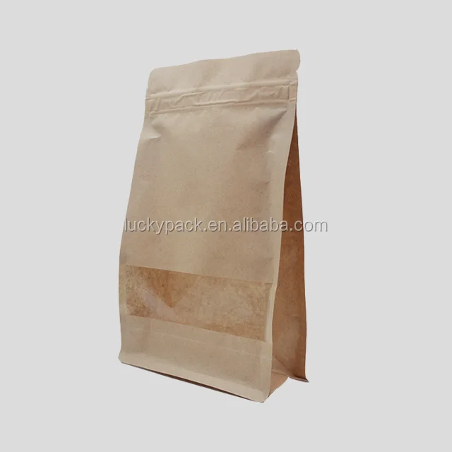 2 Layers Laminated Clear Window Brown Kraft Paper Square Bottom Popcorn Bag