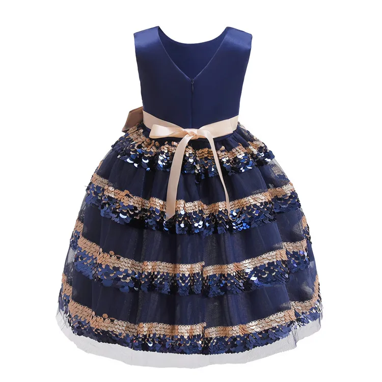 2019 new design girl party dress beautiful princess dress kids Sequined bow girl dress