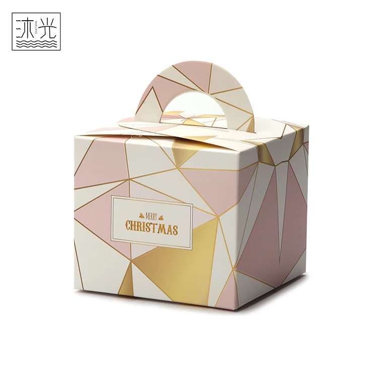 
Wholesale Laminated Paper Folding Christmas Gift Packaging Cake Box With Handle 