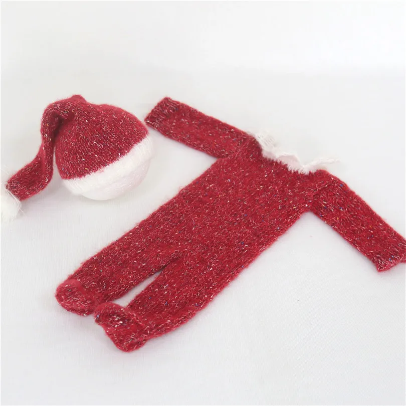 Baby Sleeper romper Set newborn knit mohair hat and footed romper outfit baby pajamas newborn photo prop