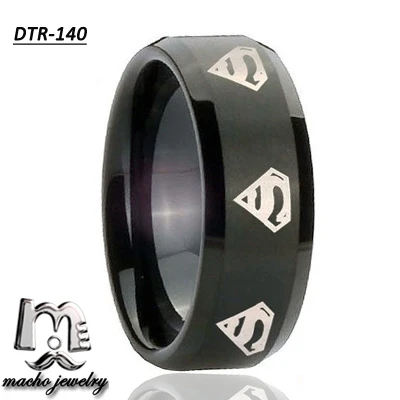 
Superman Symbol Super Hero Polished Black Tungsten Ring with Bevel Angle Jewelry Suppliers and Manufacturers China 
