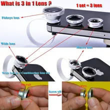 Silver 3 In 1 Universal Clip fisheye camera Mobile Phone Lens Fish Eye+Macro+Wide Angle for iphone 4 5 6 Samsungnote2 3 4 HTC