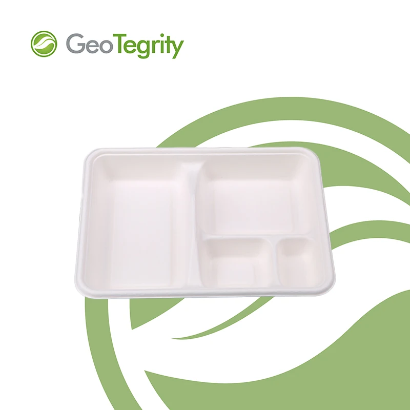 Лоток для завтрака с четырьмя отделениями, биоразлагаемый, экологически чистый лоток для сахарного тростника, школьный лоток