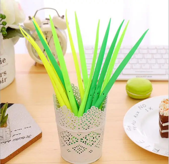 Custom Silicone flower grass leaf pen ball point pen in pot