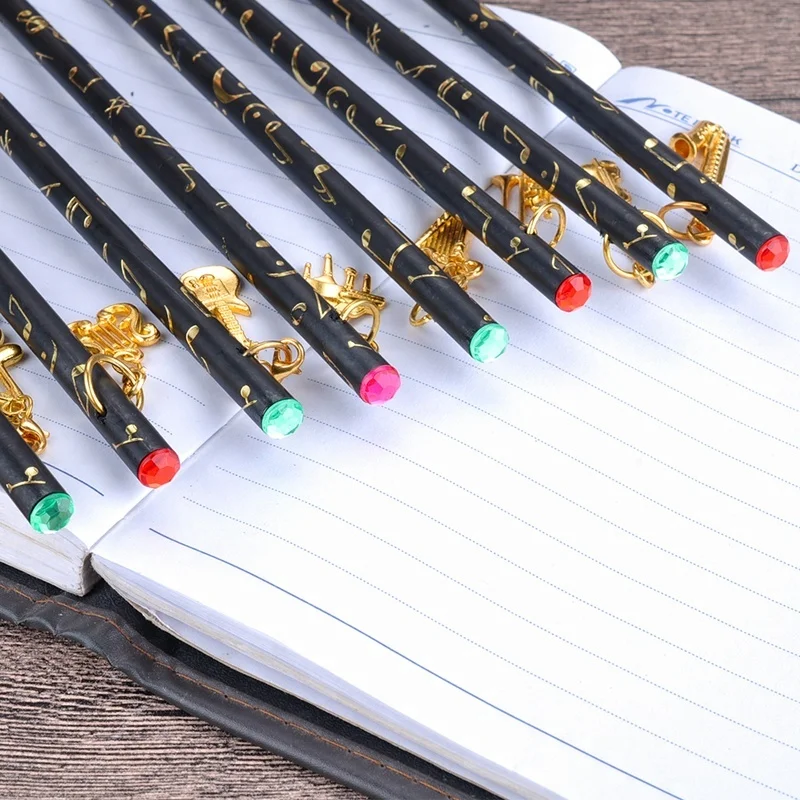 ALL Black pencil Music symbols pencil With Gold Pendant European style