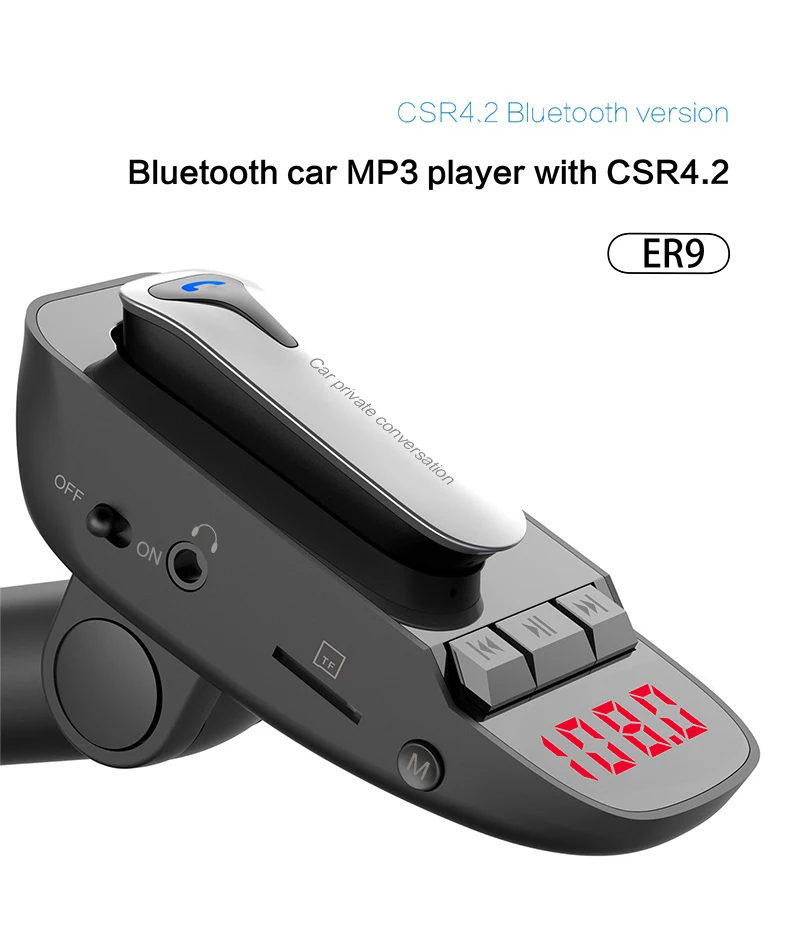 New Original   MP3 Player Car Kit ER9  Handsfree  Call  BT FM Transmitter  with Earphone