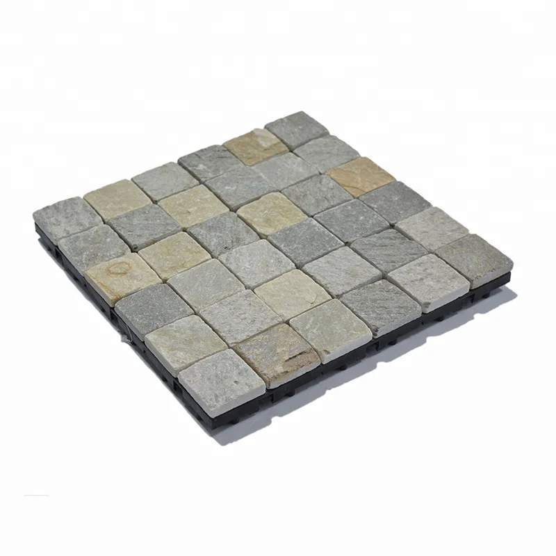 
US standard cheap slate mosaic tile flooring with plastic base for garden decoration 