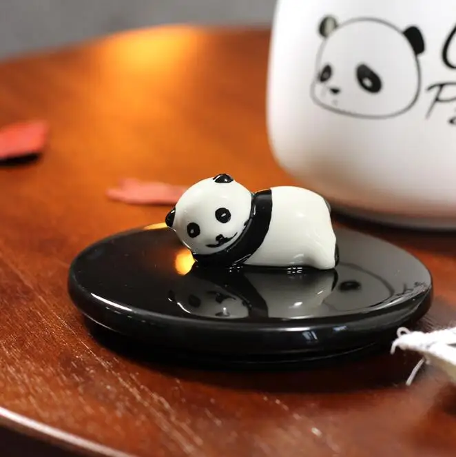High quality Korean Style cartoon cute panda Ceramic coffee milk Mug with Cover and Spoon