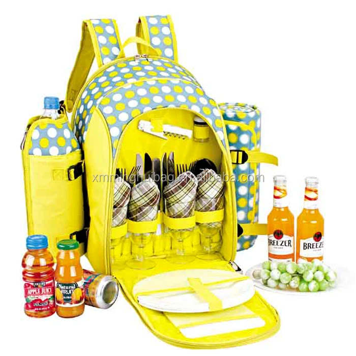 Custom Picnic Backpack with Cutlery Set and Blanket for 4 Persons