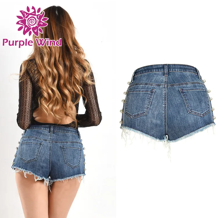 Fashion Denim Shorts Women Stretchy Ripped Jeans Sexy Beading Short