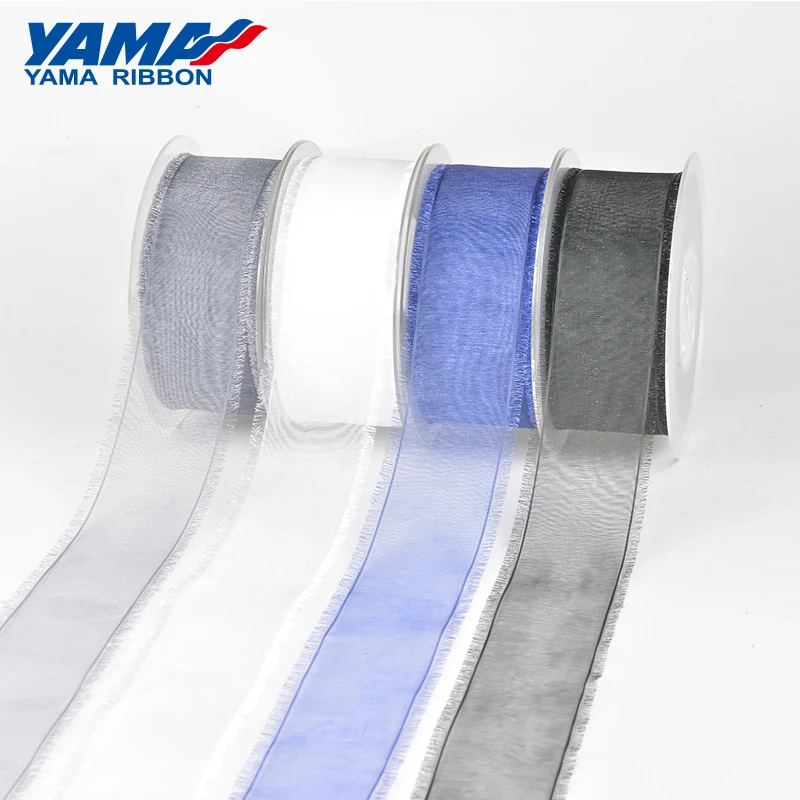 YAMA Factory 16/25/38mm Polyester Solid Color Sheer Organza Fringe Ribbon