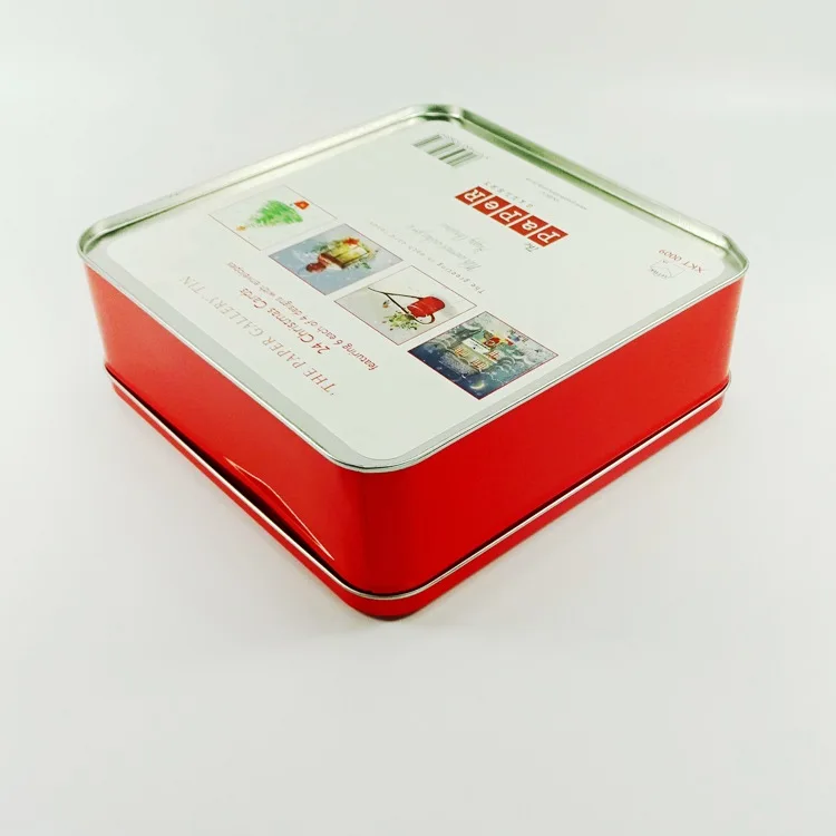 Square Christmas Gift Tin Cake Box Custom Embossed Tin Box OEM Custom Metal Biscuit Can Square Shape Big Metal Tin Container