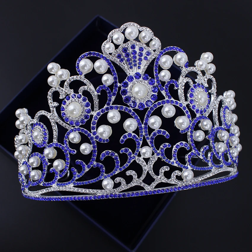 2018 New design luxurious bride hair accessories wedding large head crown with pearl