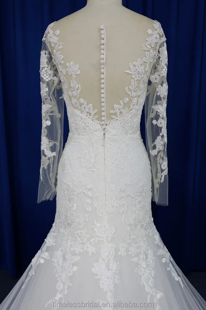 
Nude sheer lace top mermaid guipure lace weddding dress real photo 