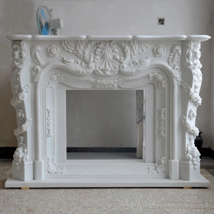 Customized Carve Modern Design Indoor Natural White Marble Stone Fireplace