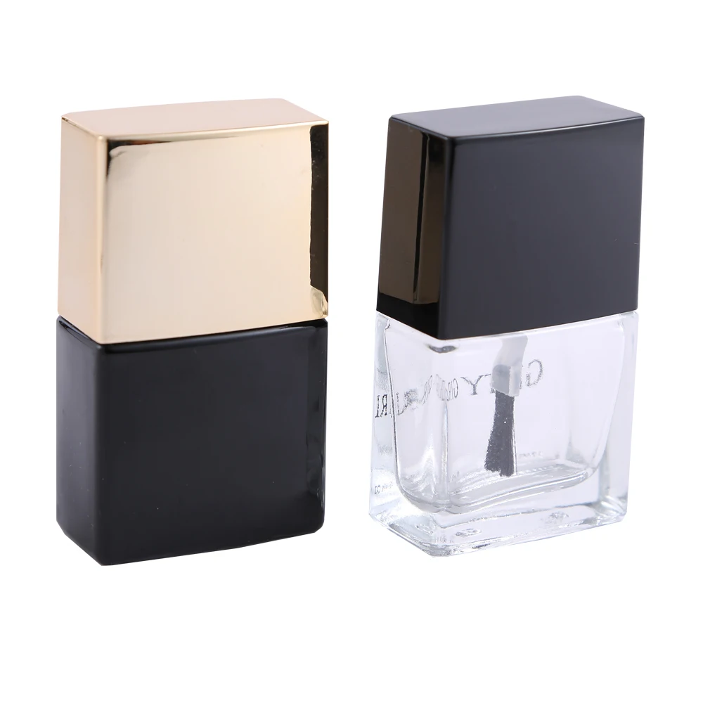 Custom 12ml Square Clear Empty Glass UV Nail Polish Bottles For Nail Polish
