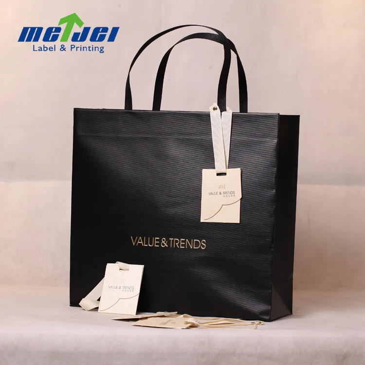 Customize Recycled Black Paper Luxury Bag With Hot Stamping Gold logo For Shopping