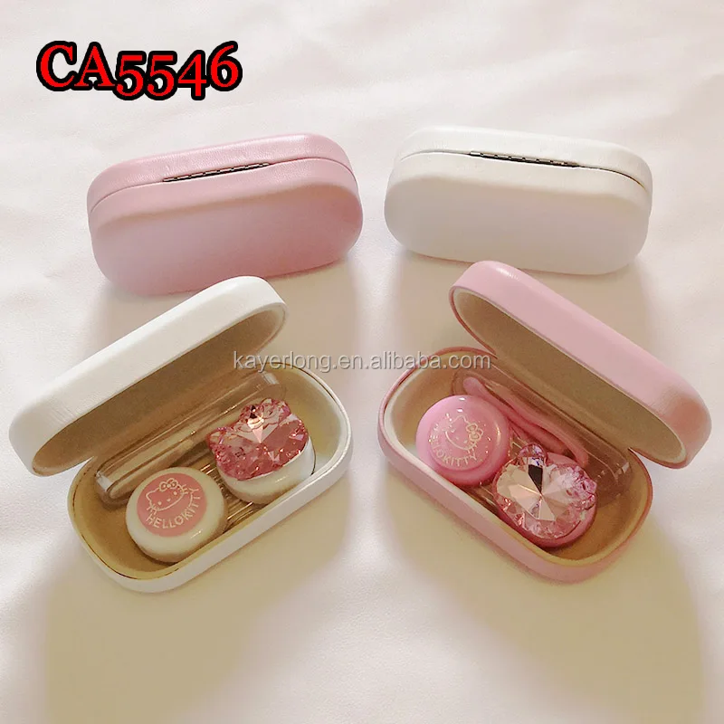 Pink Diamond and Kitty deco PU Cover Iron contact lens case, Small travel box CA5546