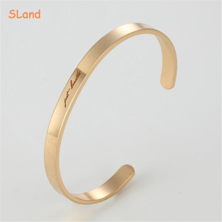 SLand Jewelry Low MOQ wholesale Silver/Gold/Rose gold custom engraved stainless steel cuff bracelet OEM your size & color