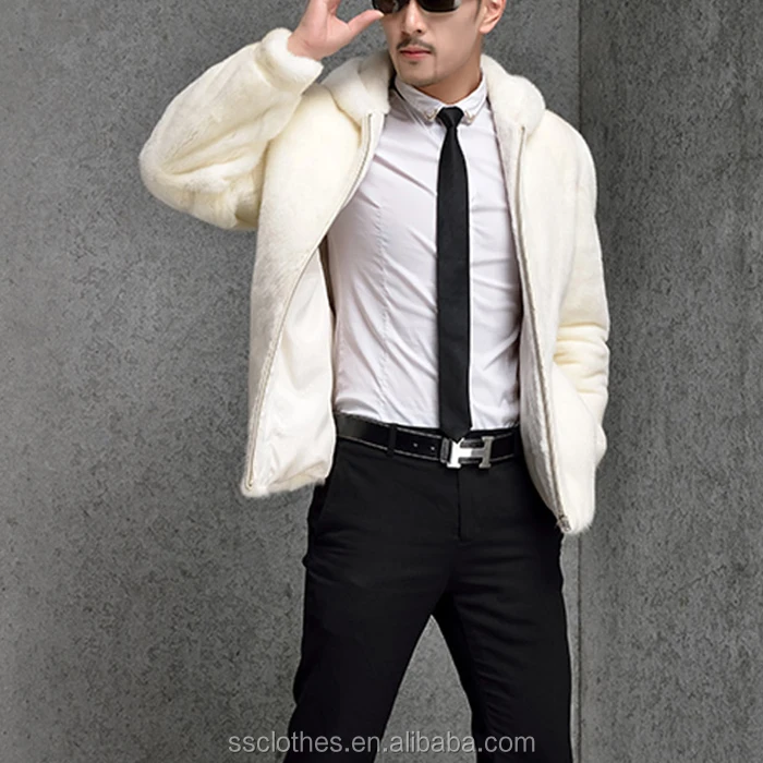 OEM service new style trendy men white faux mink fur coat