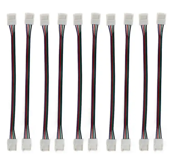 10mm 4 Pin LED RGB Strip Connector for SMD 5050 Strips Lights Solderless PCB Board with Female Connect Cable