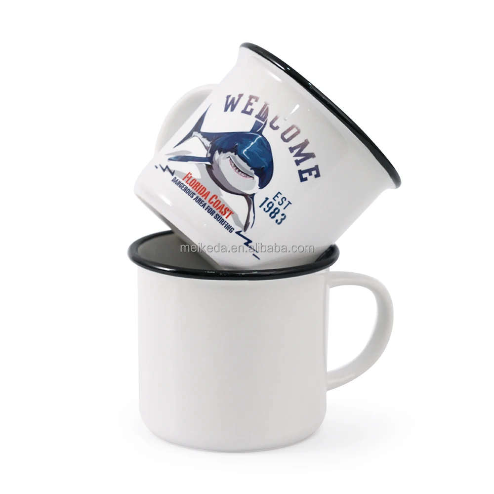 8oz Ceramic Camper Mug Customized Sublimation White Mug with Color Rim
