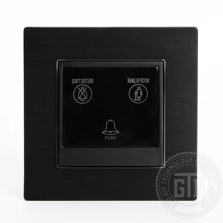 Dry contact technology 24V DC DND smart hotel use black aluminum brushed 4 side CNC push button style electric doorbell