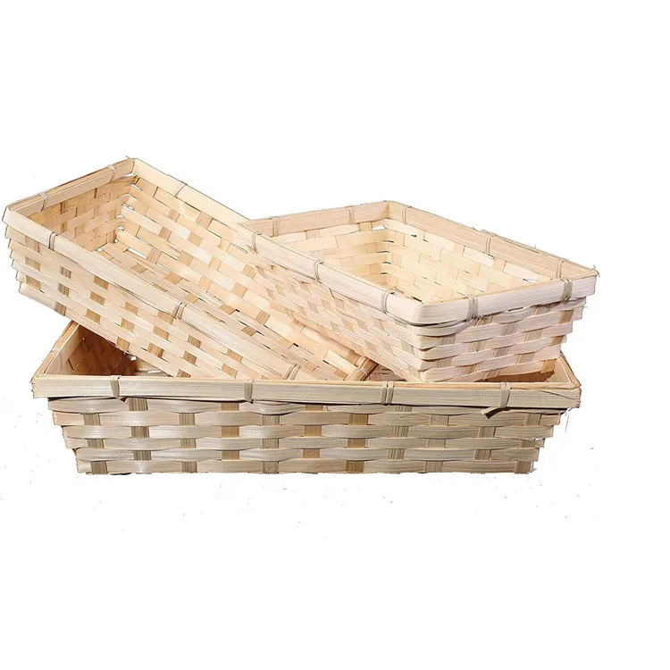 Set Rectangular Natural Baided Bamboo Serving Flat Basket Tray for Food Gift