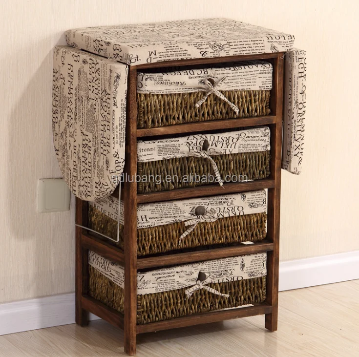 Folding wood ironing boards with storage cabinet