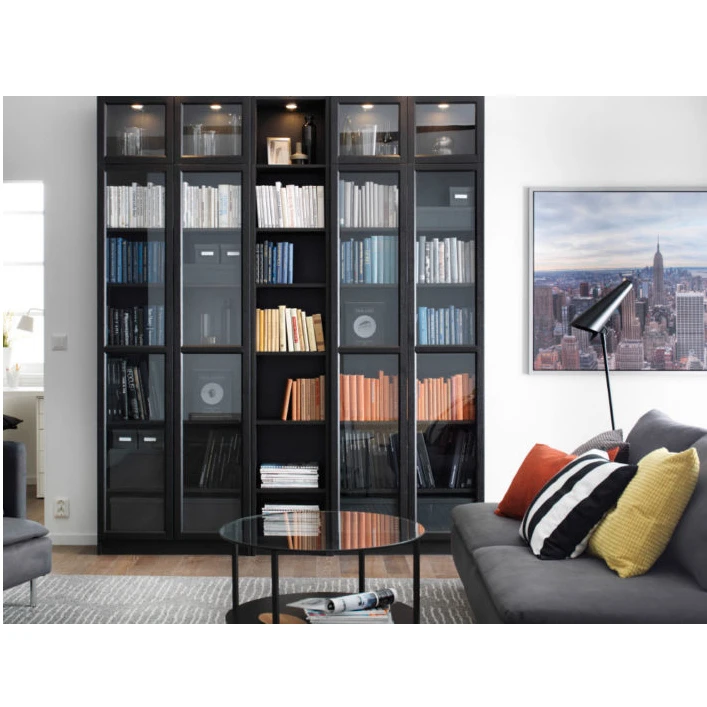Modern Office Black Aluminum Frame Glass Door Bookshelves