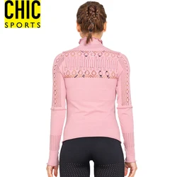 Lady Multi Sizes Long Sleeve Shirt Hollow Pattern Sports 3/4 Zipper Jacket Seamless Stretchy Dry Fit Yoga Pullover Tops