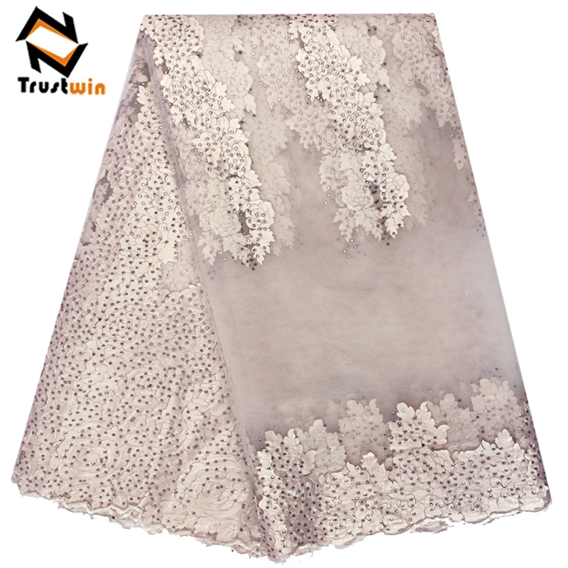 Bridal wedding material white lace with stones tulle fabric 3d lace