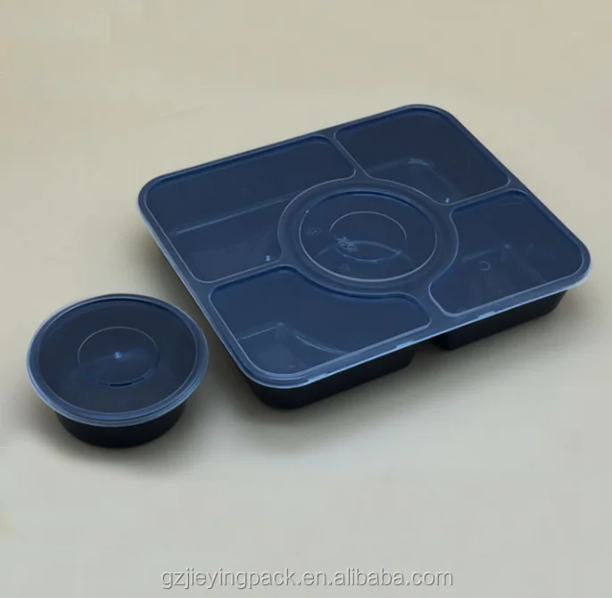 5+1 compartments bento box PP Storage disposable food grade plastic reusable container with bowl