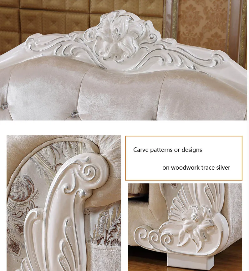 
Antique Design Top Living Room Sofa European Design Navy Blue Fabric Sofa Set 