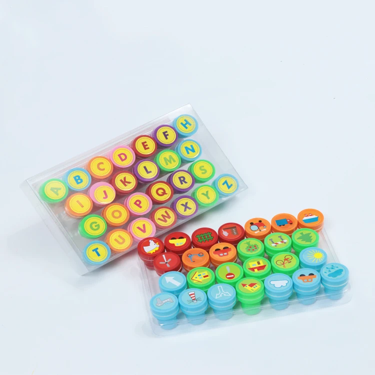 
Manfature Non-toxic Customized colorful plastic Self-Inking toy stamp set for kids 