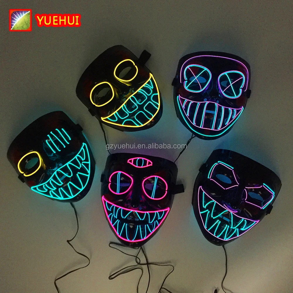 High Quality Led Purge Mask Masquerade EL Wire Party Mask Cosplay Crazy Glow In Dark Carnival Festival Led Light Up Mask