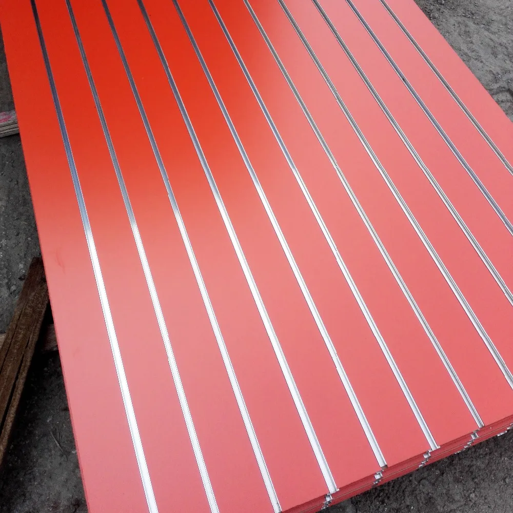 1220*2440 18mm low MOQ mdf slotwall panel /display board/track board with grooves used in supermarket