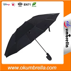 High quality durable luxury men's folding umbrella 2 folds full automatic hook shaped handle