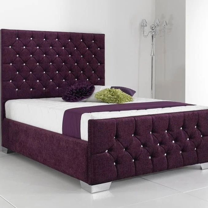 Кровать из ткани с изголовьем серебристого цвета в европейском стиле